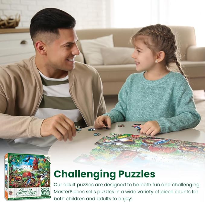MasterPieces - 300 Piece Jigsaw Puzzle, Large EZ Grip Shapes, Farmland Frolic, Fun for Adults, Seniors, Family, Kids, Matte Finish, 18" x24