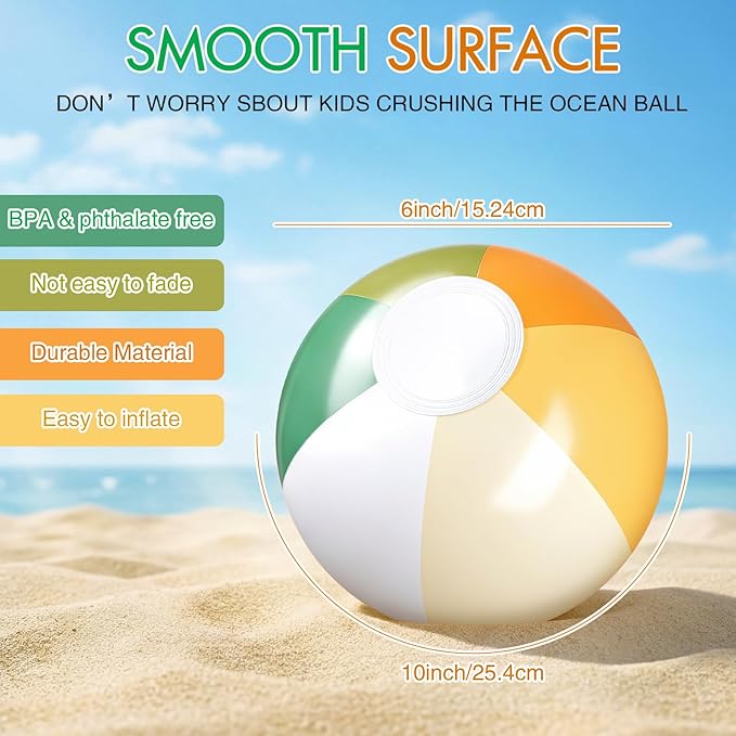Realspring 12 Pcs Pastel Inflatable Beach Balls Kids Bulk Stripe Jumbo Big Beach Balls Pool Floating Toy for Adult Water Game Baby Shower Birthday Summer Swimming Party (Orange and Green,10 Inch)