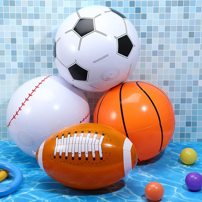 Sosation 16 Pcs Inflatable Sports Balls 16 Inch Inflatable Beach Ball Blow up Sports Party Decorations Swimming Pool Summer Pool Toys for Indoor Outdoor Beach (Assorted Ball)