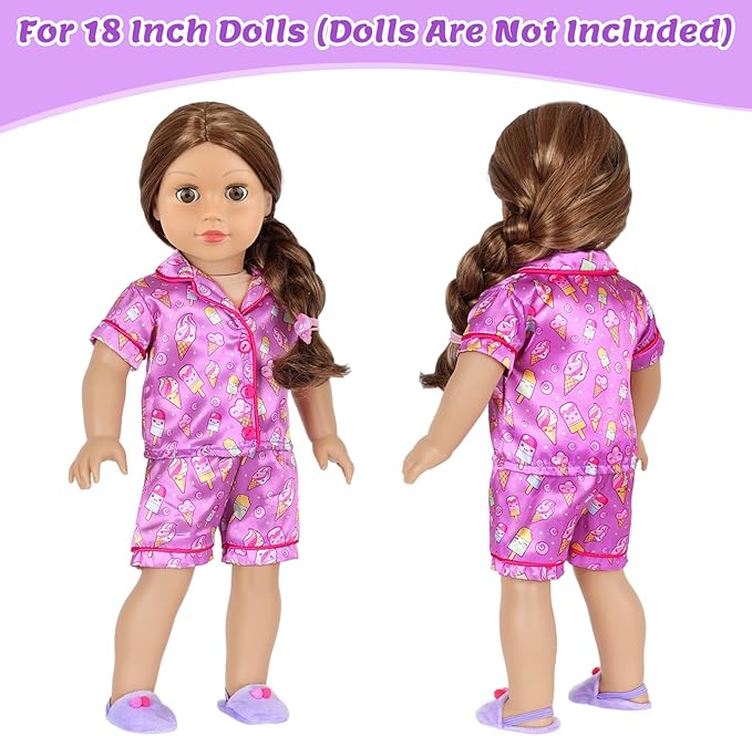 Ecore Fun 18 Inch Doll Clothes and Accessories, Bedding Accessories (8pcs) - Multi-Functional Sling Bag(Unfold Into A Bed), Pajamas, Slippers, Pillow, Blanket, Toy Rabbit, Hairband