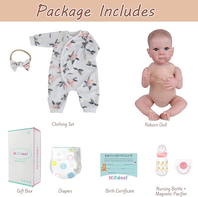 Milidool Lifelike Reborn Baby Dolls Girl - 20 Inch Realistic Newborn Baby Dolls with Poseable Body, Real Life Baby Dolls with Accessories for 3+ Year Old Girls Gifts, Pretend Play, Collection