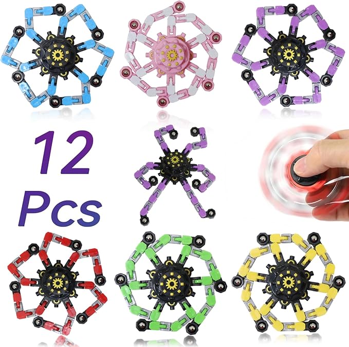 Easter Basket Stuffers, 12 Pcs Transformable Fidget Spinners Toys- Deformable Fingertip Gyro Stress Relief Sensory Toys, Easter Party Favors & Birthday Gifts for Kids Adults Boys Girls