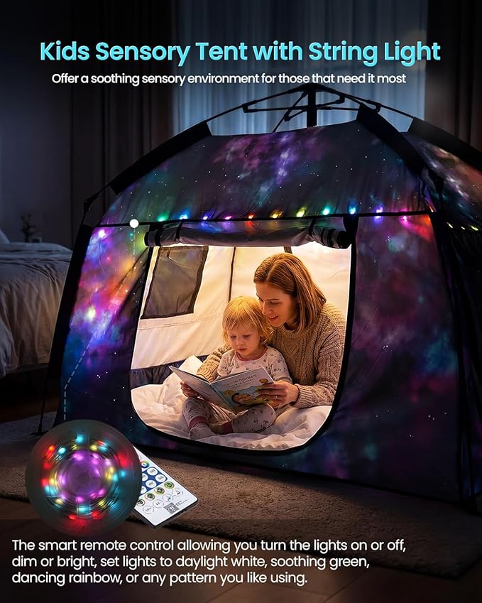 Kids Play Tent-Portable Playhouse Children House -Easy Set up Indoor Outdoor with Carry Bag for Kids-Light Strip Design for Night use -Space for Children and Parents-Birthday (Galaxy)