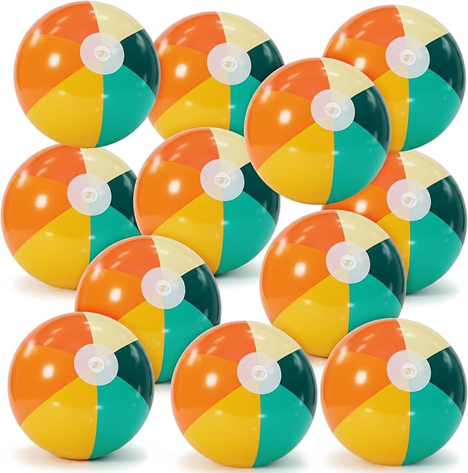 12 Pcs Orange Green Inflatable Beach Balls Bulk for Kid Pastel Jumbo Big Beach Balls Baby Shower Birthday Summer Swimming Party Decorations Favor Water Games(12 Inch)