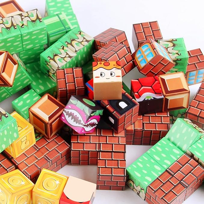 Magnetic Blocks - 80Pcs Building Cubes Adventure Game Set, Building Blocks STEM Sensory Creative Toys Games for Kids Boys & Girls