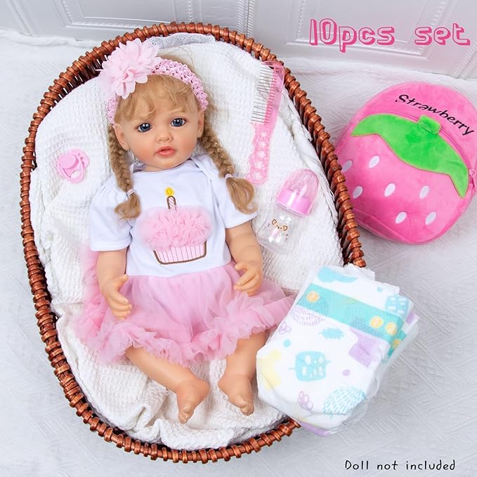 10 Pcs Reborn Baby Doll Clothes Pink Outfit Accessories Set for 20-22 Inch Reborn Doll Clothes Girl Newborn Baby Accessories with Backpack