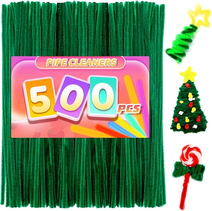 Praisebank Christmas Green Pipe Cleaners for Crafts, 500pcs, Chenille Stems for DIY Projecets, Arts & Crafts Supplies for Festival Party Decorations
