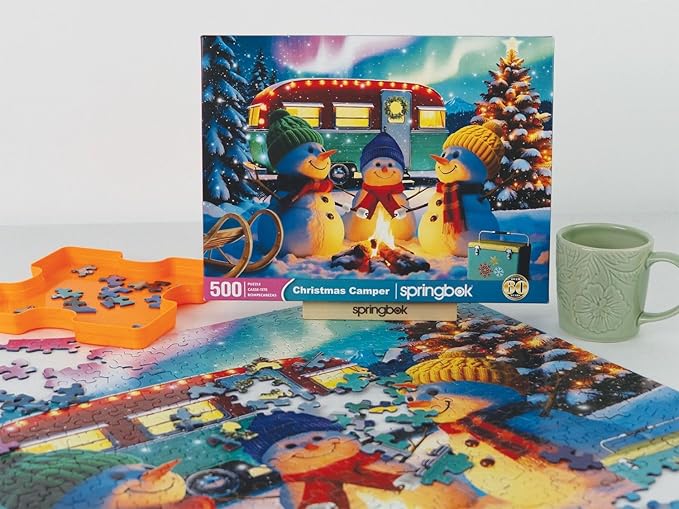 Springbok Christmas Campers 500 Piece Puzzle for Adults and Families - Snowmen Love Camping in The Cold