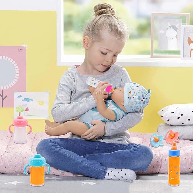 Jgalnim 15 PCS Baby Doll Accessories Magic Bottle Set,Pretend Play Feeding Toys,Doll Feeding Set with Package for Kids,Girls,Party,Gift