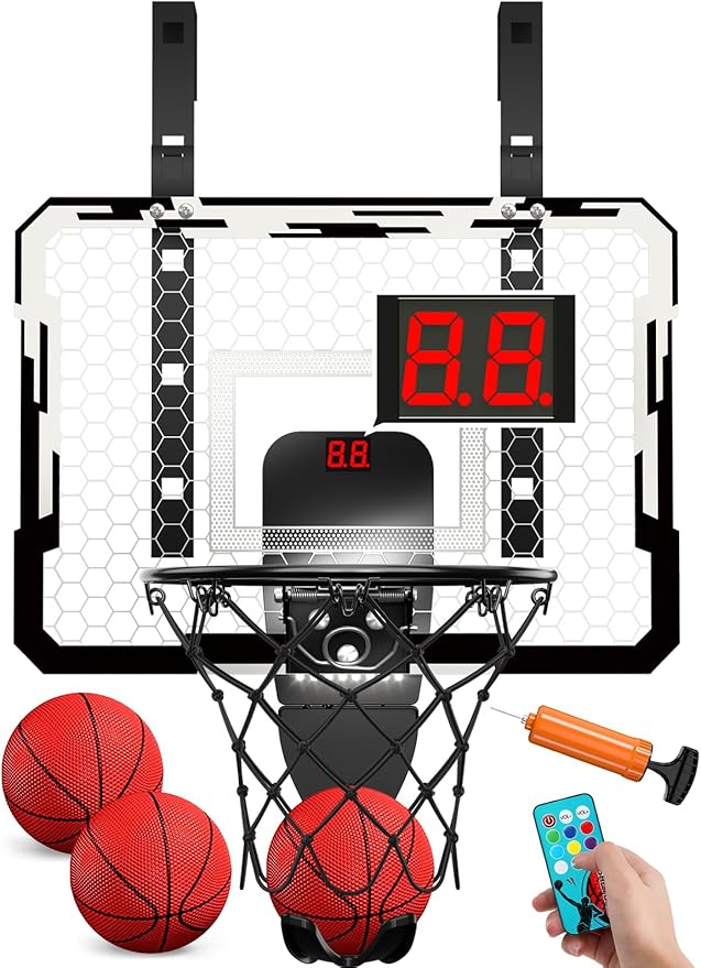 QDRAGON Mini Basketball Hoop, Over The Door Indoor, with 3 Balls/Inflator/Breakaway Rim, Basketball Toy Gifts for Kids and Adults, Suit for Bedroom/Office/Outdoor