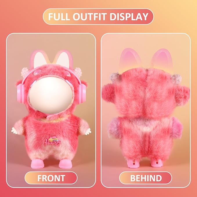 17cm Doll Clothes Set for Labubu Dress Up,Cute Outfit ,4 Piece Hat Overalls Headphones Shoes Dolls Clothing Accessories(NO Doll) (Red)