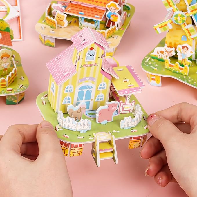 CCINEE 6 Pack 3D Puzzles for Kids Gift, Cartoon Paper Foam Puzzles Toy for Girls and Boys DIY Jigsaw Toys Mini House for School Family Craft Activity Easter Basket Stuffers Party Favors