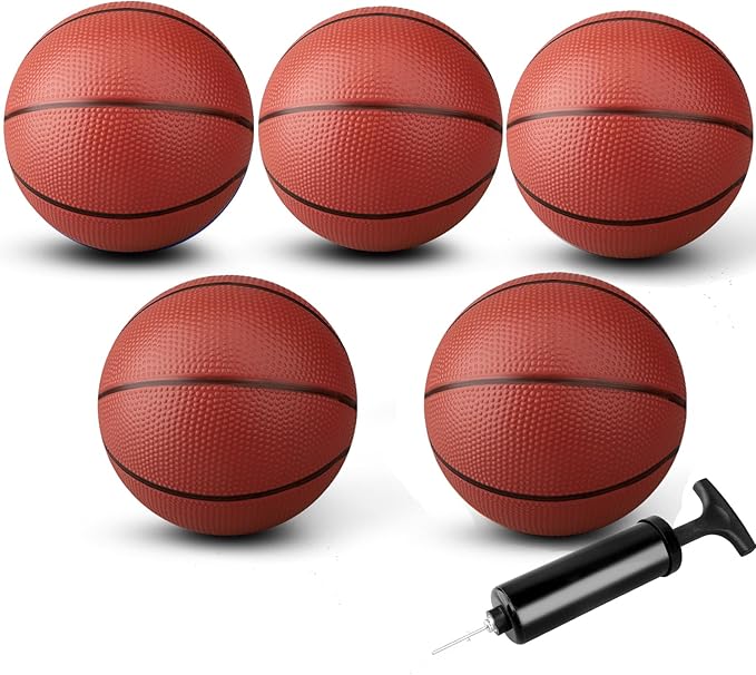 Anzmtosn Mini Basketball Toys for Over Door Indoor Hoops - 7 Inch Pool Basketballs with Pump, Beach Balls, Water Toys for Inflatables Hoops, Playground, Outdoor, Party, Lawn, Yard Arcade Game 5 Pack