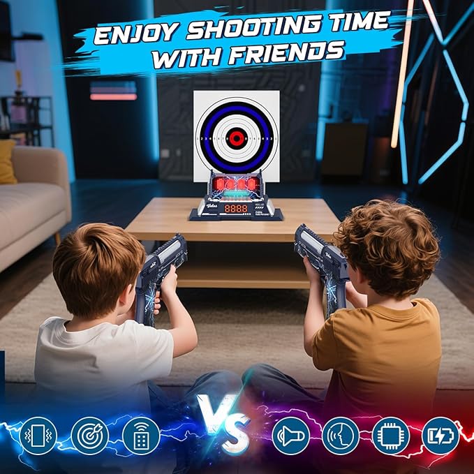 VATOS Smart Electronic Shooting Game Set, 2.4GHz Rechargeable Toy Gun with Auto-Scoring Target and Real-Time Voice Feedback, 4 Game Modes, Indoor and Outdoor Shooting Game Toy for Kids Age 10+, Teens