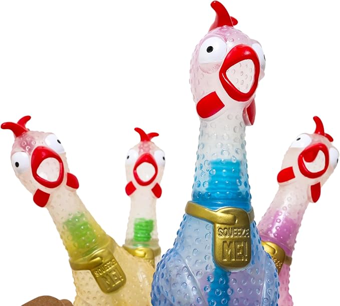 Animolds Squeeze Me Rubber Chicken Toy | Screaming Squeaky Chicken for Kids & Dogs | Novelty Prank Gag Gift (Clear Chicker 6 Pack)