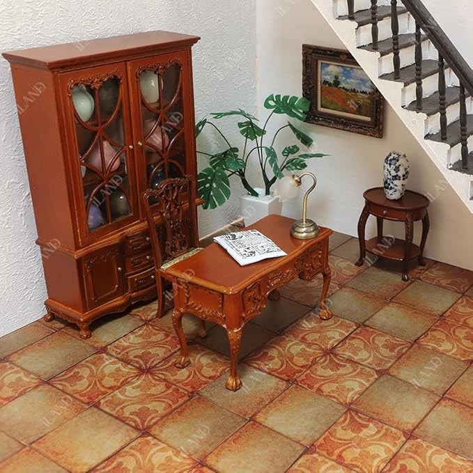 iLAND Dollhouse Flooring on 1/12 Scale 1/6 Scale, Miniature Dollhouse Accessories, 60pcs Double-Sided Dollhouse Floor Tiles (Advanced Classical Inlays & Marbling Pattern)