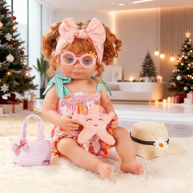 BABESIDE 7-Piece Reborn Baby Doll Clothes Set for 16–20 Inch Dolls, Washable Floral Outfit for Realistic Babydoll with Hat, Bag and Headband, Baby Doll Accessories Pretend Play Set for Kids