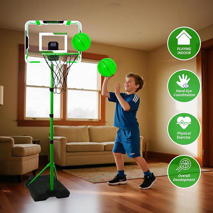 Nattork Kids Basketball Hoop, Adjustable Height Toddler Basketball Hoop Stand, Indoor Outdoor Basketball Goal Toy for Boys Girls Ages 3~8 Years Old, Includes 3 Balls, Ideal for Birthday Gift