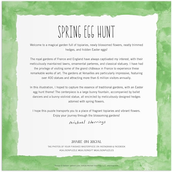 Galison Spring Egg Hunt – 500 Piece Michael Storrings Jigsaw Puzzle Featuring Beautiful Artwork of an Easter Spring Garden Egg Hunt