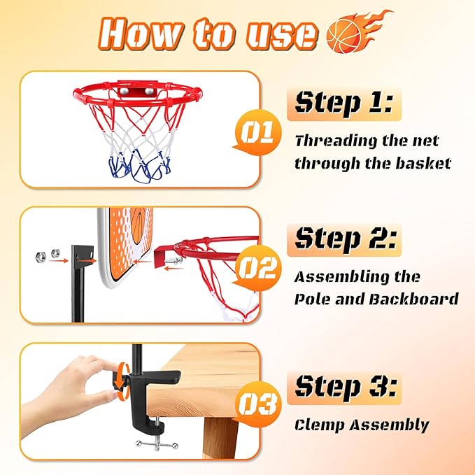 Indoor Basketball Hoop,Mini Tabletop Basketball Hoop Set with Two Balls, Mini Hoops for Desk Table Bed Office Bedroom Basketball Toys for Kids and Adults