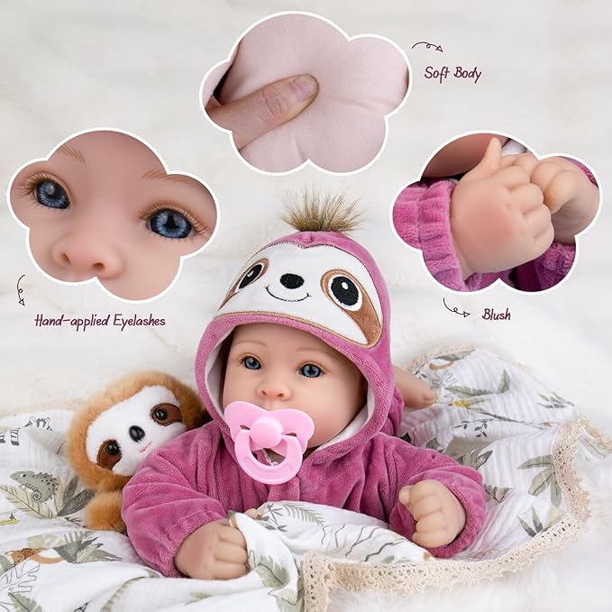 Aori 17 Inch Real Baby Dolls Realistic Lifelike Baby Doll with Soft Body & Sloth Outfits, for Girls 3+ Role Play, Adoption Day, Photography Prop, Collectible