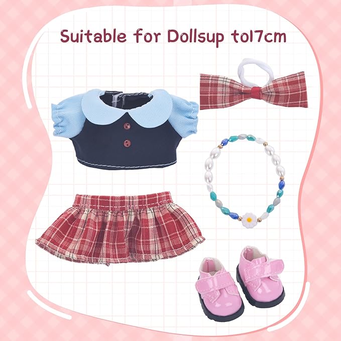 Used for Labubu Doll Outfit Clothes Designer Set,Compatible with Labubu Clothe Accessories for Doll (Red - Plaid Dress)