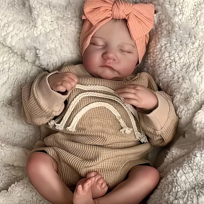 17 Inch Realistic Baby Doll for Girls Age 3+ – Full Vinyl Washable Body, Soft Touch, Closed Eyes – Lifelike Toy Gift for Kids’ Pretend Play & Bathtime Fun