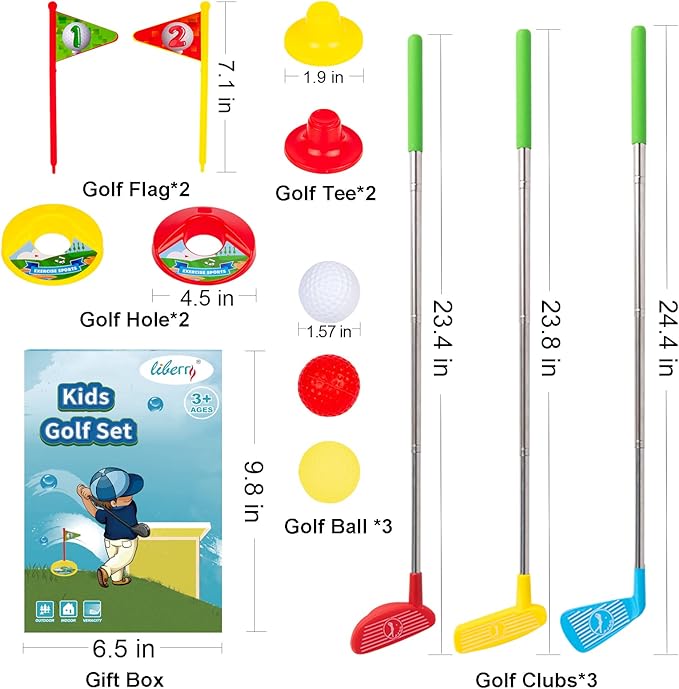 Liberry Toddler Golf Set, Retractable Toy Golf Clubs for Kids Ages 2 3 4 5, Indoor and Outdoor Sports Games Birthday Gift for Boys Girls