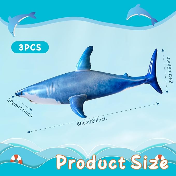 3PCS Inflatble Shark Pool Toys, 23Inch Shark Party Decorations for Birthday Pool Christmas, Party Favors Supplies Gift for Kids Adults