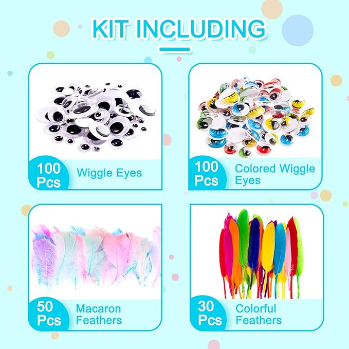 Whaline 1050 PCS Art Craft Kit Supplies 17 Styles Pipe Cleaners Pompoms Wiggle Googly Eyes Foam Flowers Letters Construction Papers Safety Scissors Sticks Heart Stickers Feather Felt Cloth Button
