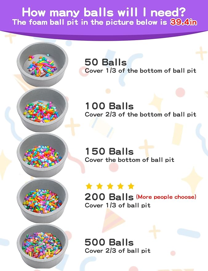 STARBOLO Ball Pit Balls for Kids -Pack of 150 200 500 Colorful Ball Pit Balls Crush Proof Plastic Toy Balls for Toddlers Ball Pit, Ball Pit Play Tent, Baby Pool Water Toys