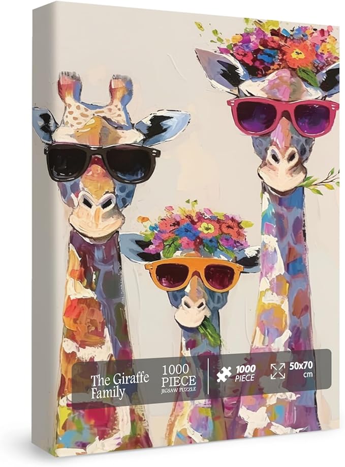 Cool Giraffe Family Puzzles for Adults 1000 Pieces, Funny Wildlife Art Jigsaw Puzzles, Cute Cartoon Puzzles