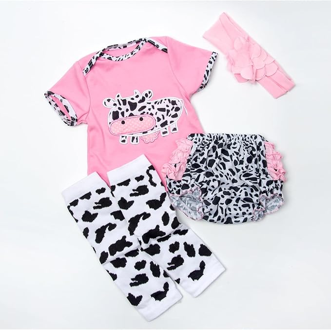 4Pcs Medylove Reborn Baby Dolls Clothes - Pink Dairy Cow Outfits for 20"-22" Reborn Dolls Neborn Baby Clothes Girl