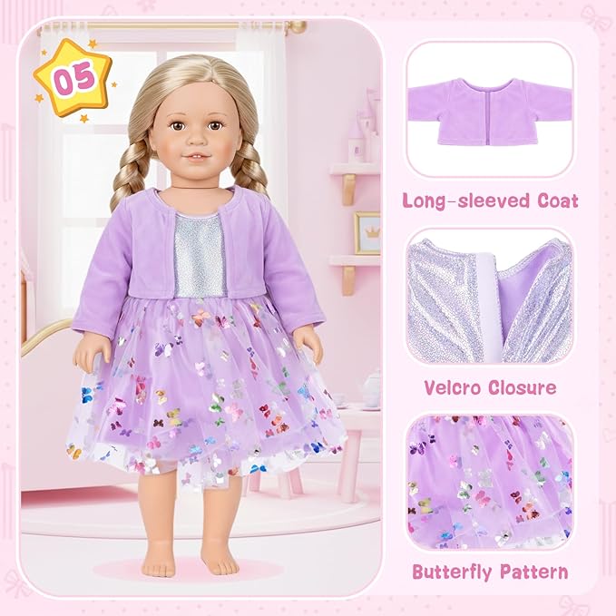 5 Sets Doll Clothes for 18 inch Dolls Baby Doll Accessories Outfit with Dress Skirt Pant Bag and Hairband for Birthday Gifts (18in-Style 1)
