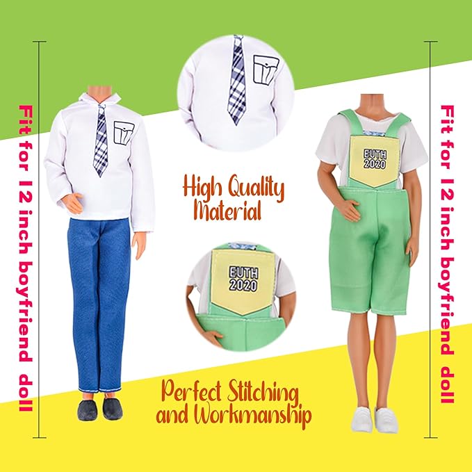 EuTengHao 44Pcs Doll Clothes and Accessories for 12 Inch Boy Dolls Include 27 Different Shirt Jeans Wear Trousers Pants for 12'' Boy Doll Basketball Stands Skateboard Sprots Style Accessories
