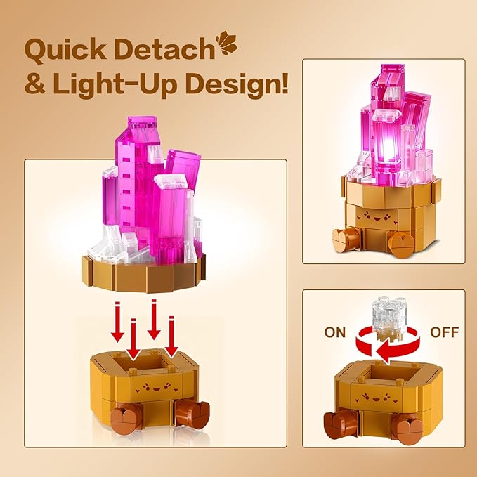 9 Pack Easter Party Favor Mineral Mini Building Set with LED Light, 1170PCS Crystals Flower Bonsai Block Toy for Goodie Bag Fillers Classroom Prizes, Birthday Gift for Kids Adults Women