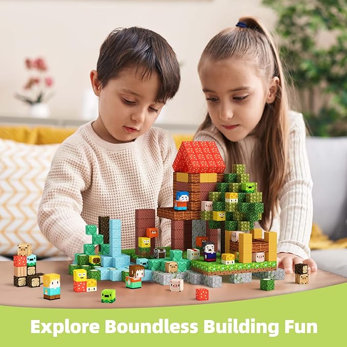 GobiDex 200PCS Magnetic Blocks Village Animal Playset, Sensory Building Pretend Play Toys, STEM Educational Gift for Toddlers