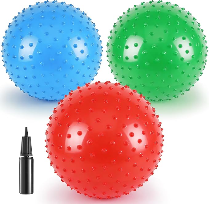 18-Inch Jumbo Playground Balls (3 Pack, Red&Blue&Green) - Oversized Inflatable PVC Balls for Kids & Pets, Backyard Grass Play, Indoor/Outdoor Games with Hand Pump