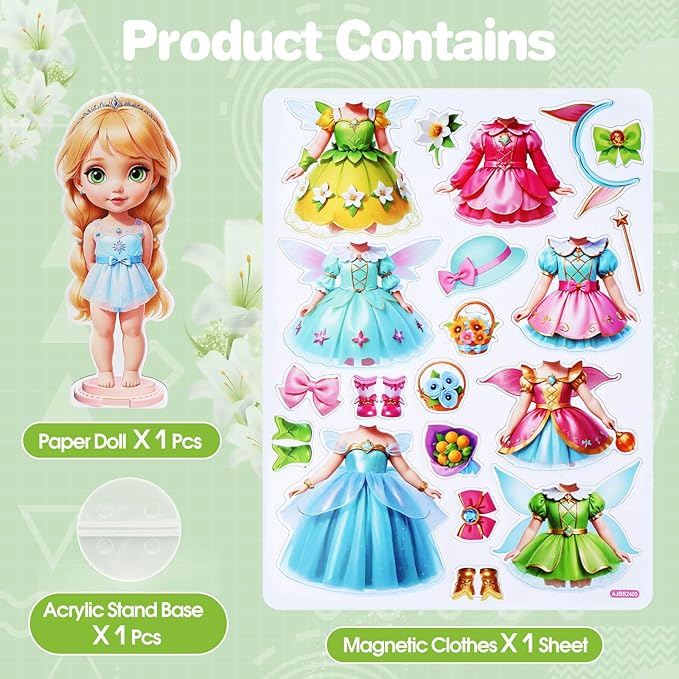 PainZieteg Magnetic Dress Up Dolls,Paper Dolls for Girls Ages 4-10,DIY Princess Magnetic Dress-Up Doll Pretend Play Set for Birthday (Lea)
