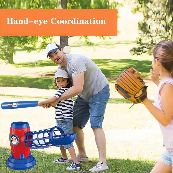 T Ball Set for Kids Toddlers, Electric Automatic Baseball Pitching Machine Pitcher Machines, Tee Ball Set Baseball Tee for Kids Toddlers 3-5 5-8 3-12