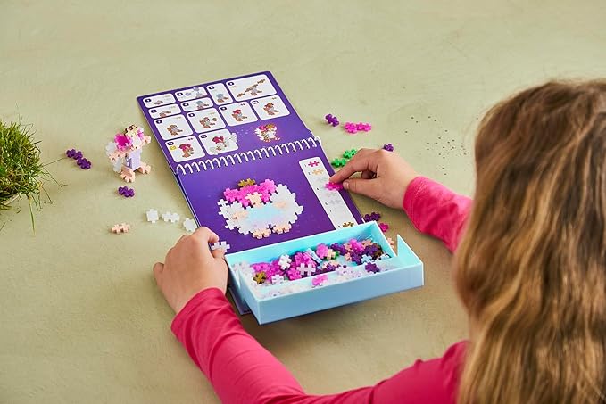 PLUS PLUS Puzzle by Number Activity Pad, Kids Travel Activities, Interlocking Mini Building Blocks, 3D Puzzle Stem Toy for Kids - Enchanted Forest