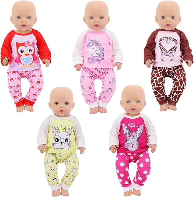ZITA ELEMENT 5 Sets Baby Doll Clothes Outfits Casual Wear for 14-18 Inch Doll, Doll Clothes for Alive Doll 10 Pcs Baby Doll Accessories for Baby Doll Reborn, 18 Inch Girl Doll (No Doll)
