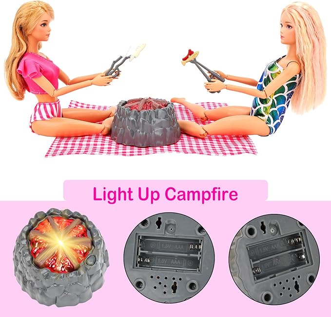 27 Pcs Doll Summer Doll Clothes & Accessories Including 5 Swimsuits 8 Pairs of Shoes Beach Chair Bonfire Swim Ring Summer Accessories for 11.5 Inch Girl Dolls Playset
