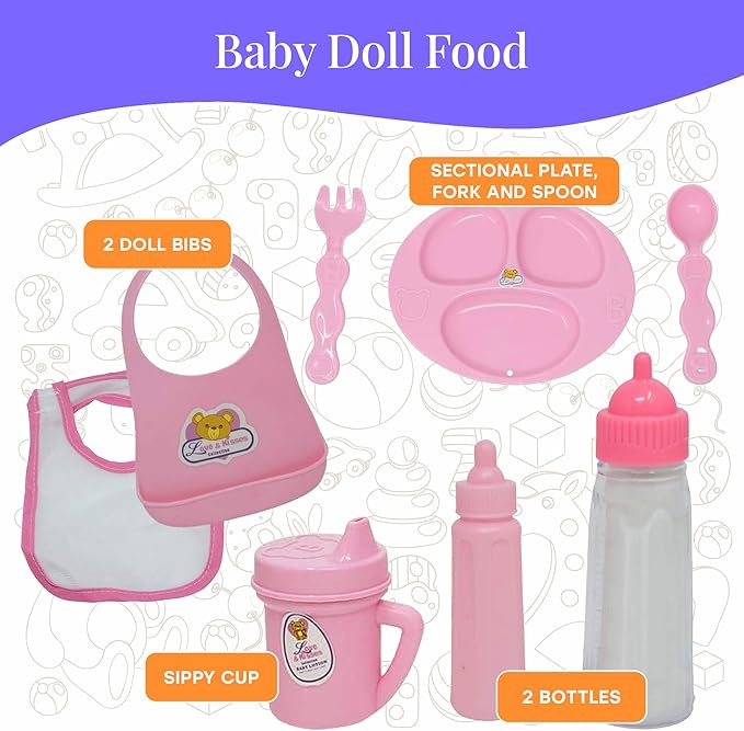 The New York Doll Collection Baby Doll Feeding & Caring Accessory Set in Zippered Carrying Case