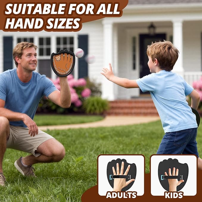 Toss and Catch Ball Set, Toddler Baseball Glove Includes 2 Paddles & 3 Sticky Balls, Catching Ball Game for Beach Yard Pool Outside, Indoor Outdoor Toys Gifts for Kids Ages 3-12, Brown
