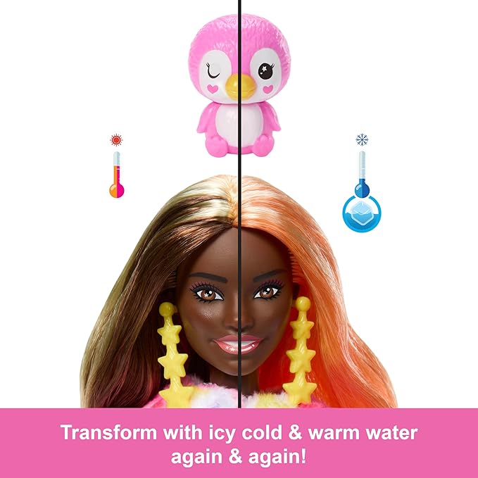 Barbie Cutie Reveal Doll & Accessories, Color Dream Series, Tie-Dyed Penguin Costume & 10 Surprises Including Color Change