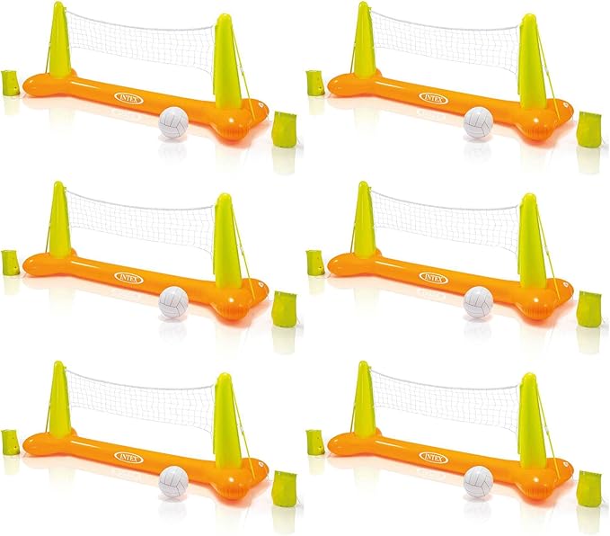 Intex Inflatable Floating Swimming Pool Toy Active Water Volleyball Sports Game with Net and Ball for Children and Adults, Multicolor (6 Pack)