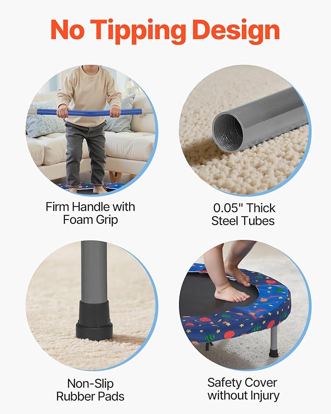 VEVOR 3FT Trampoline for Kids, 36" Trampolines Indoor/Outdoor Trampoline for Toddlers, Foldable Mini Baby Jump Toy with Foam Handle, Recreational Trampolines Birthday Gift for 3+ Years Kids