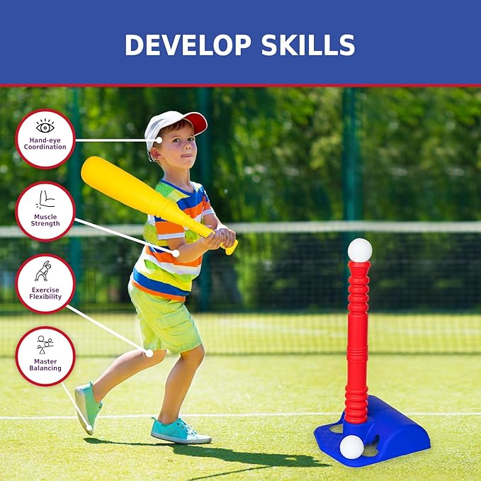ToyVelt TBall Set for Kids 3-5, TBall Set Comes with 9 Balls, Best Toys Toys & Games, Ideal Tee Ball Set Birthday Gift for Boys and Girls, Great for Toddlers