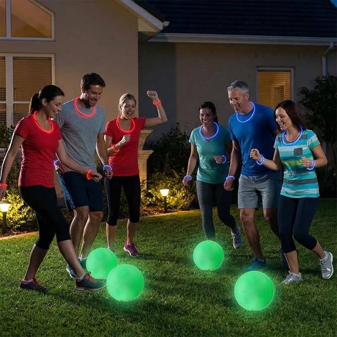 Hiboom 110 Pcs 10 Inch Glow in the Dark Kickballs Dodgeballs Set Includes 6 Pcs Playground Ball with Pump 100 Glow Sticks Storage Bag for Playground Backyard Outdoor Indoor